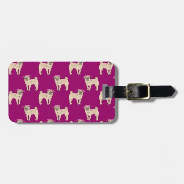 Étiquette À Bagage Motif de fille de chien de carlin (Devant horizontal)