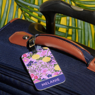 Étiquette À Bagage Motif de fleur vintage violet personnalisé