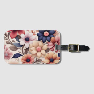 Étiquette À Bagage Motif de fleurs et de feuilles roses gras