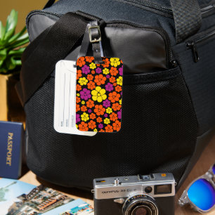 Étiquette À Bagage Motif de fleurs - Noir, Rose, Orange et Jaune