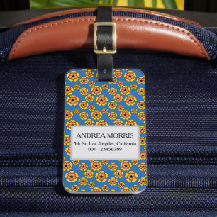 Étiquette À Bagage Motif de fleurs orange jaune Personnaliser
