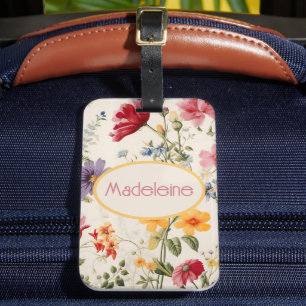 Étiquette À Bagage motif de fleurs vintage dans des couleurs douces a