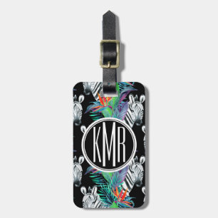 Étiquette À Bagage Motif De Fleurs Zébrées Et Exotiques Monogramme