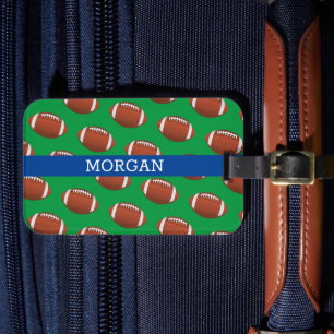 Étiquette À Bagage Motif de football, nom blanc, bleu et vert