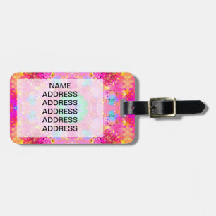 Étiquette À Bagage Motif de fractale d'étoiles et de bulles de rose
