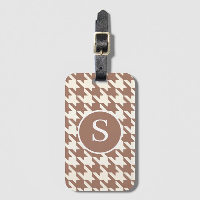 Étiquette À Bagage Motif de Houndstooth Mocha Mousse et blanc (Devant Vertical)