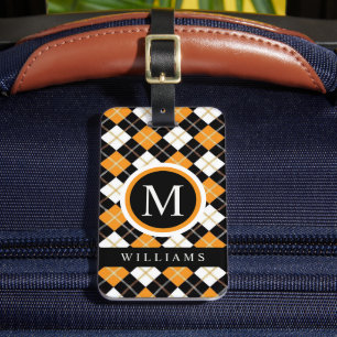 Étiquette À Bagage Motif de Jacquard orange noir blanc personnalisé