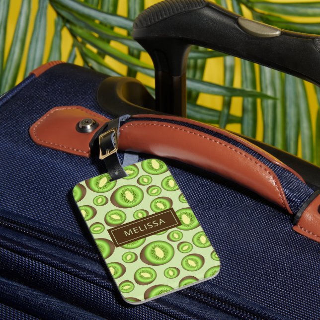 Étiquette À Bagage Motif de kiwi vert et marron avec nom personnalisé (Insitu Rectoal 1)