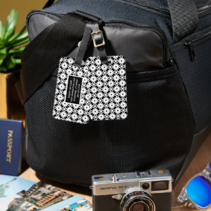 Étiquette À Bagage Motif de la chaîne de fleurs de papier blanc noir