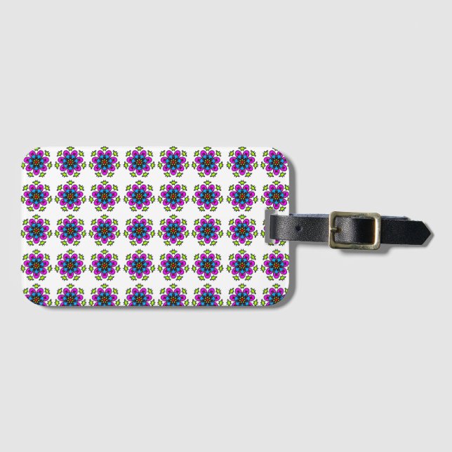 Étiquette À Bagage Motif de mandala floral (Devant Horizontal)
