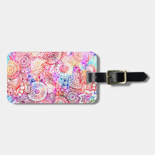 Étiquette À Bagage Motif de mandala floral coloré