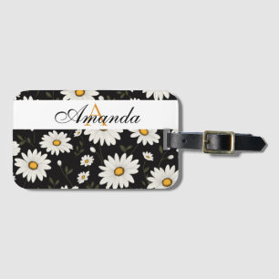 Étiquette À Bagage Motif de marguerite blanc et noir vectoriel Monogr