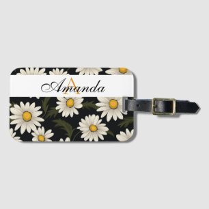 Étiquette À Bagage Motif de marguerite blanc et noir vectoriel Monogr