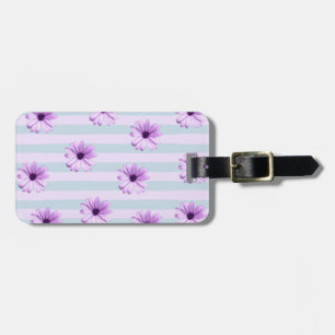 Étiquette À Bagage motif de marguerite rayée de bleu et de violet