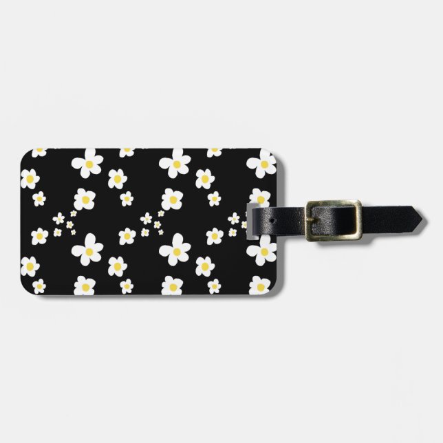 Étiquette À Bagage Motif de marguerite tendance noir jaune blanc, mod (Devant horizontal)