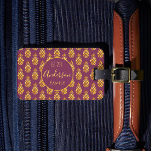 Étiquette À Bagage Motif de marron d'or d'ananas