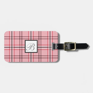 Étiquette À Bagage Motif de mode à carreaux rose et gris chic