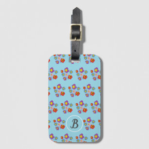 Étiquette À Bagage Motif de monogramme de bouquet de fleurs mignonnes