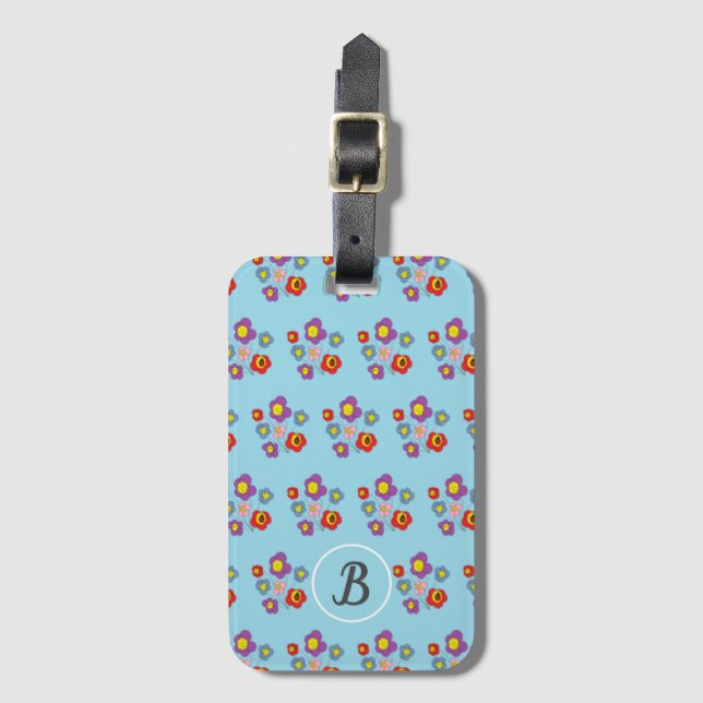 Étiquette À Bagage Motif de monogramme de bouquet de fleurs mignonnes (Devant Vertical)
