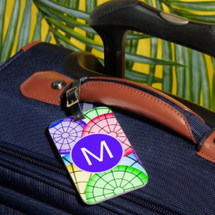Étiquette À Bagage Motif de monogramme de cercles abstraits colorés