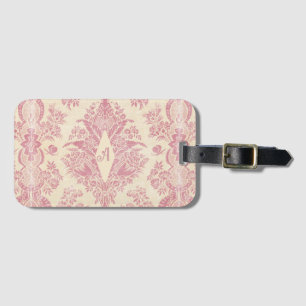 Étiquette À Bagage Motif de monogramme rose victorien Damas