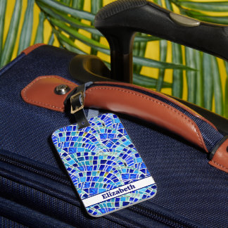Étiquette À Bagage Motif de mosaïque de la vague bleue inspiré par Ga