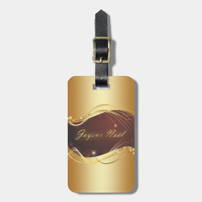 Étiquette À Bagage Motif de Noël doré avec arrière - plan rouge... (Devant Vertical)