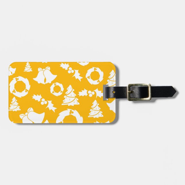 Étiquette À Bagage Motif de Noël jaune (Devant horizontal)