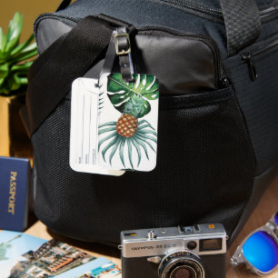 Étiquette À Bagage Motif de palmier de jungle à l'aquarelle tropicale