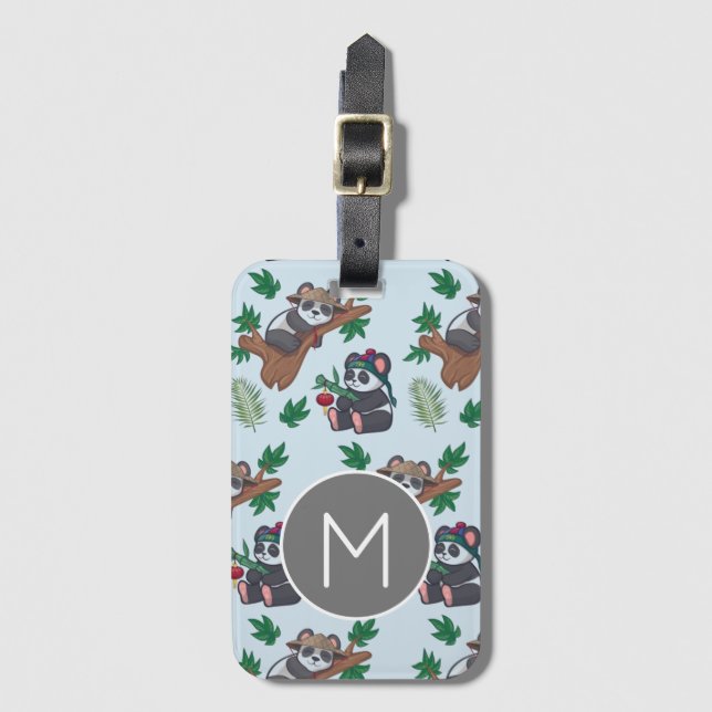 Étiquette À Bagage Motif de pandas chinois mignons monogrammé (Devant Vertical)