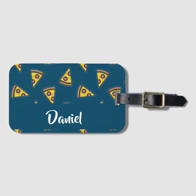 Étiquette À Bagage Motif de pizza bleu (Devant Horizontal)