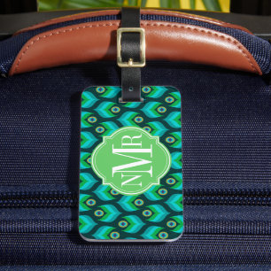 Étiquette À Bagage Motif de plume de paon personnalisé avec monogramm