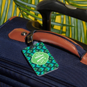 Étiquette À Bagage Motif de plumes Peacock Monogramme personnalisé