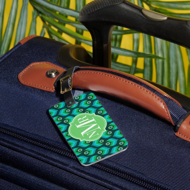 Étiquette À Bagage Motif de plumes Peacock Monogramme personnalisé (Insitu Rectoal 1)