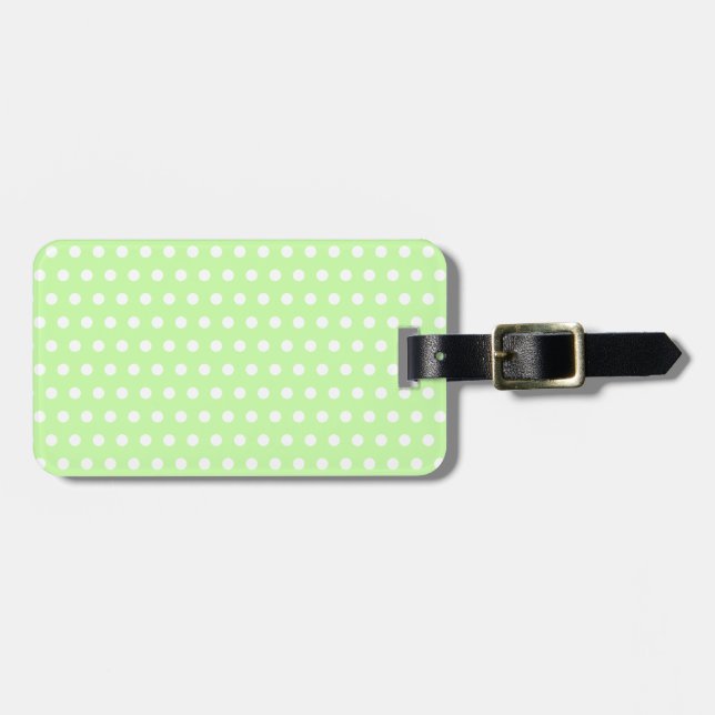 Étiquette À Bagage Motif de point blanc et vert de polka. Tacheté (Devant horizontal)