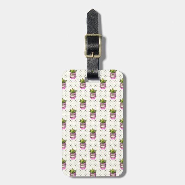 Étiquette À Bagage Motif de point succulent de polka d'aquarelle (Devant Vertical)
