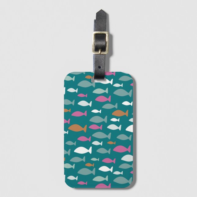 Étiquette À Bagage Motif de poisson vert mignon (Devant Vertical)