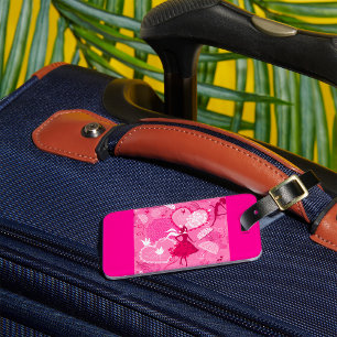 Étiquette À Bagage Motif de silhouette d'amour romantique Cœurs roses