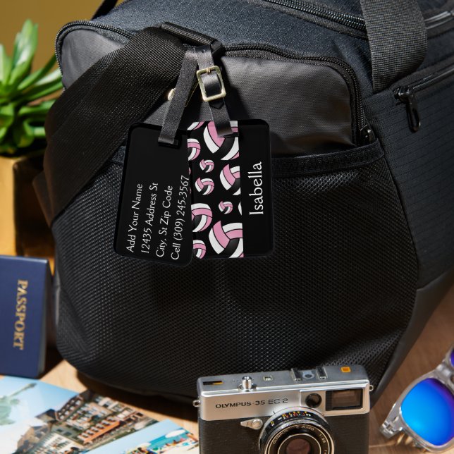 Étiquette À Bagage Motif de sport de volleyball rose (Recto & Verso)