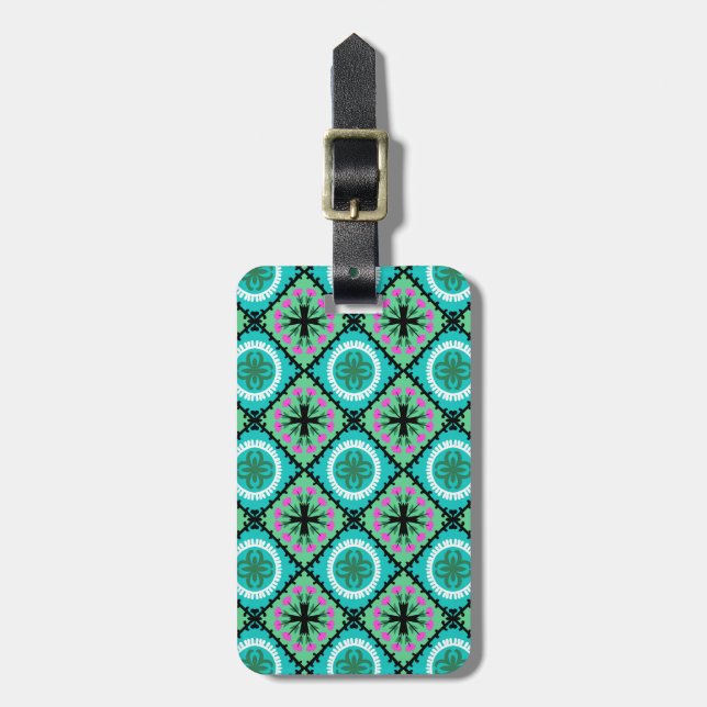 Étiquette À Bagage Motif de Suzani avec des motifs d'Ouzbékistan et (Devant Vertical)