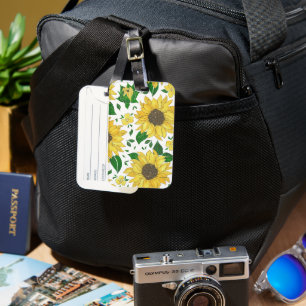 Étiquette À Bagage Motif de tournesol à l'aquarelle