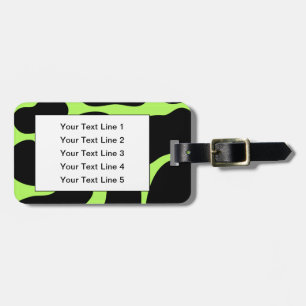 Étiquette À Bagage Motif de vache noire et verte funky.