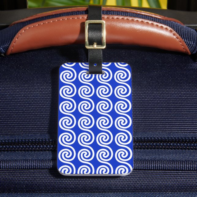 Étiquette À Bagage Motif de vagues de clé Méandre grec bleu (Insitu Rectoal 2)