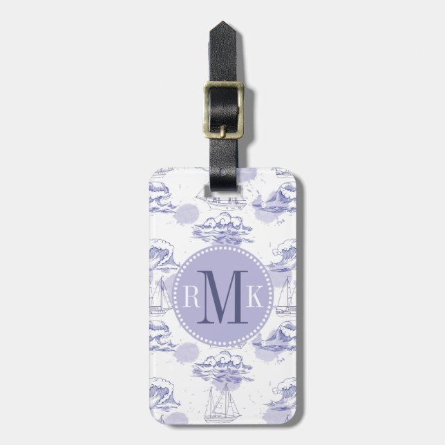 Étiquette À Bagage Motif de vagues et de bateaux d'aquarelle (Devant Vertical)