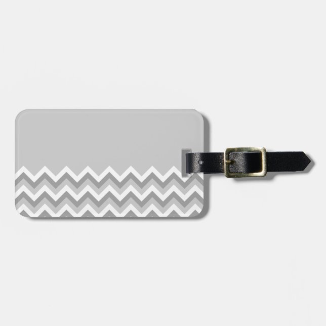 Étiquette À Bagage Motif de zigzag gris et blanc. Gris simple de (Devant horizontal)