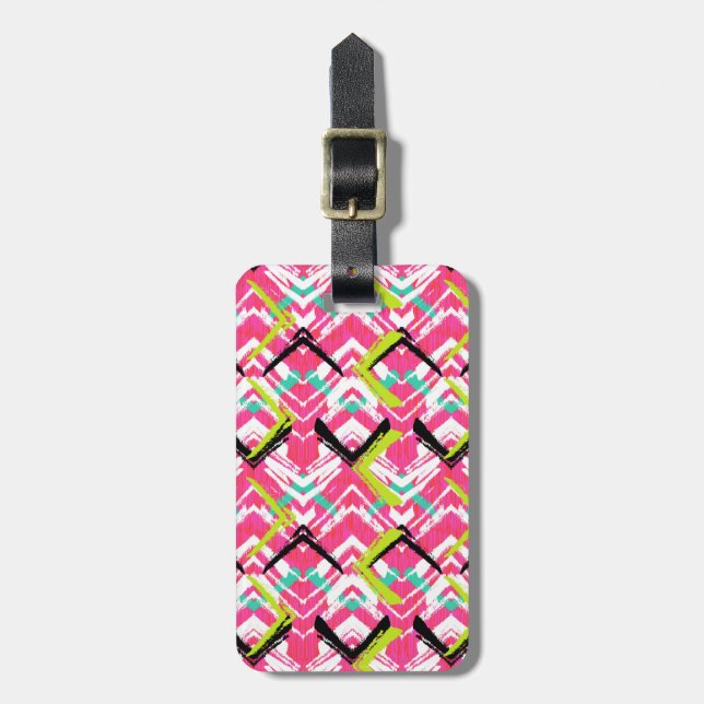 Étiquette À Bagage Motif de zigzag rose tiré par la main (Devant Vertical)