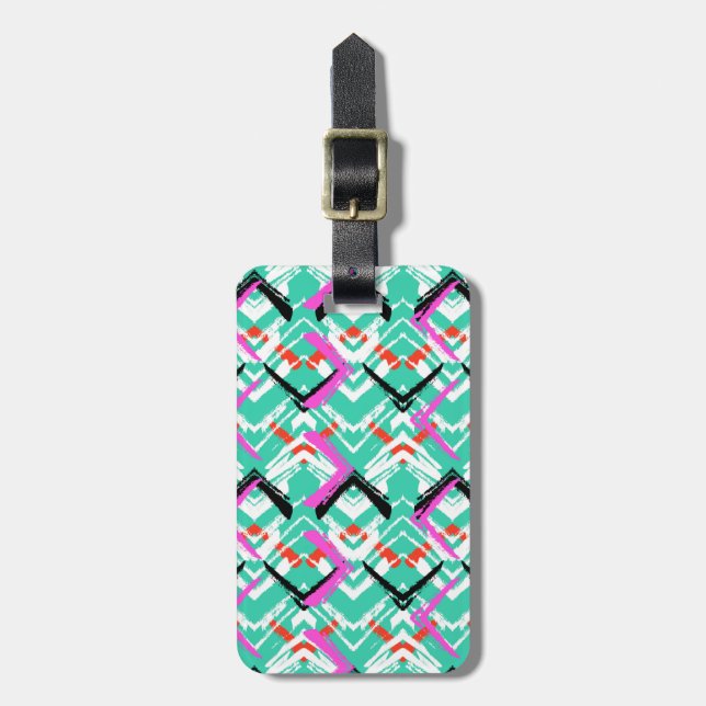 Étiquette À Bagage Motif de zigzag turquoise tiré par la main (Devant Vertical)