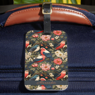 Étiquette À Bagage Motif décoratif élégant Oiseaux & Fleurs Nom