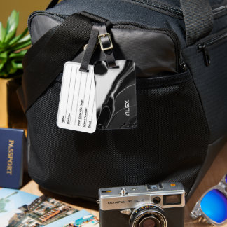 Étiquette À Bagage Motif d'encre marbrée noir et blanc - Moderne
