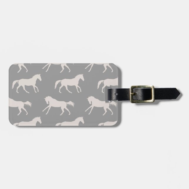 Étiquette À Bagage Motif des Chevaux de Galloping Gray (Devant horizontal)